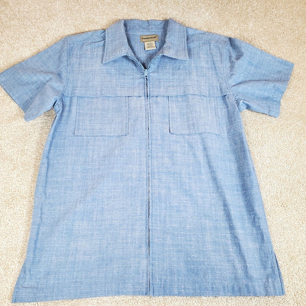 Scandia Woods‎ Men's Blue Short Sleeve Zip Front Shirt Size Medium